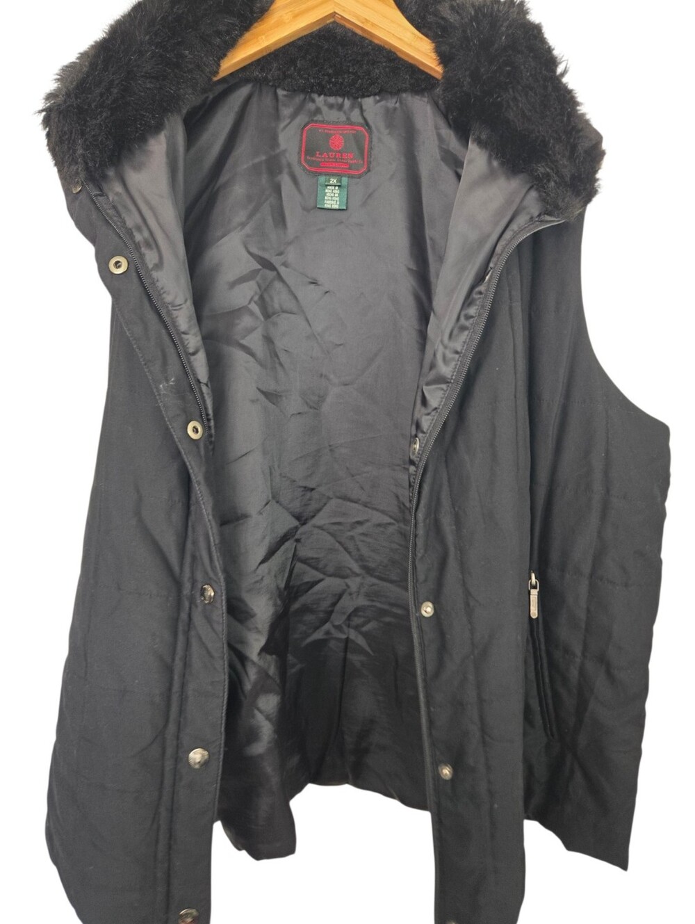Lauren Ralph Lauren 2X Black Faux Fur Collar Quilted Vest - Picture 6 of 8